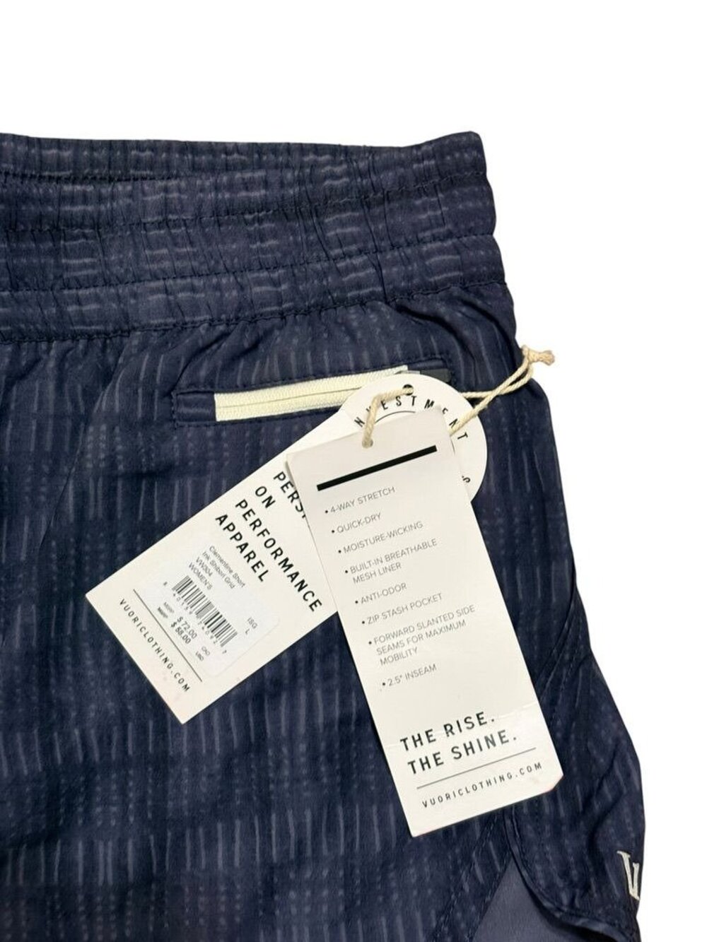 NWT Vuori Clementine Shorts Large Ink Shibori Grid Blue Print 2" Active Run Gym - Picture 6 of 7